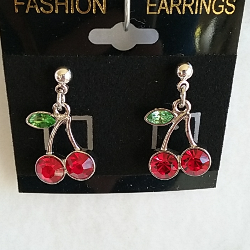 Womens rhinestone cherry post earrings